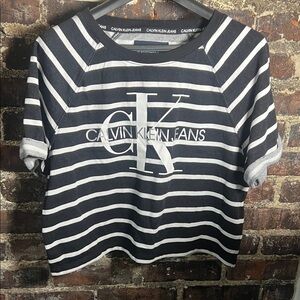Calvin Klein Women’s black and White Striped Tee crop